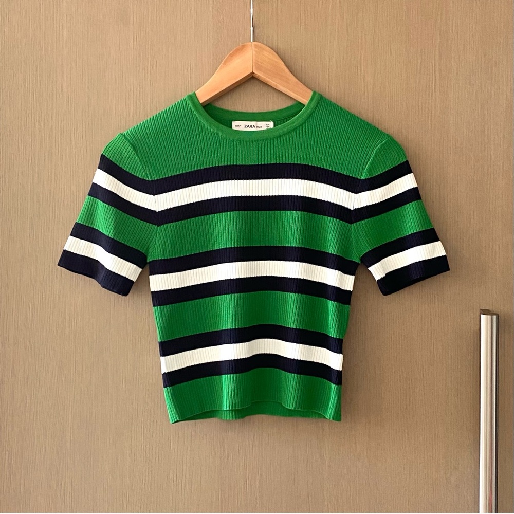Zara green striped knit top - Picture 1 of 6